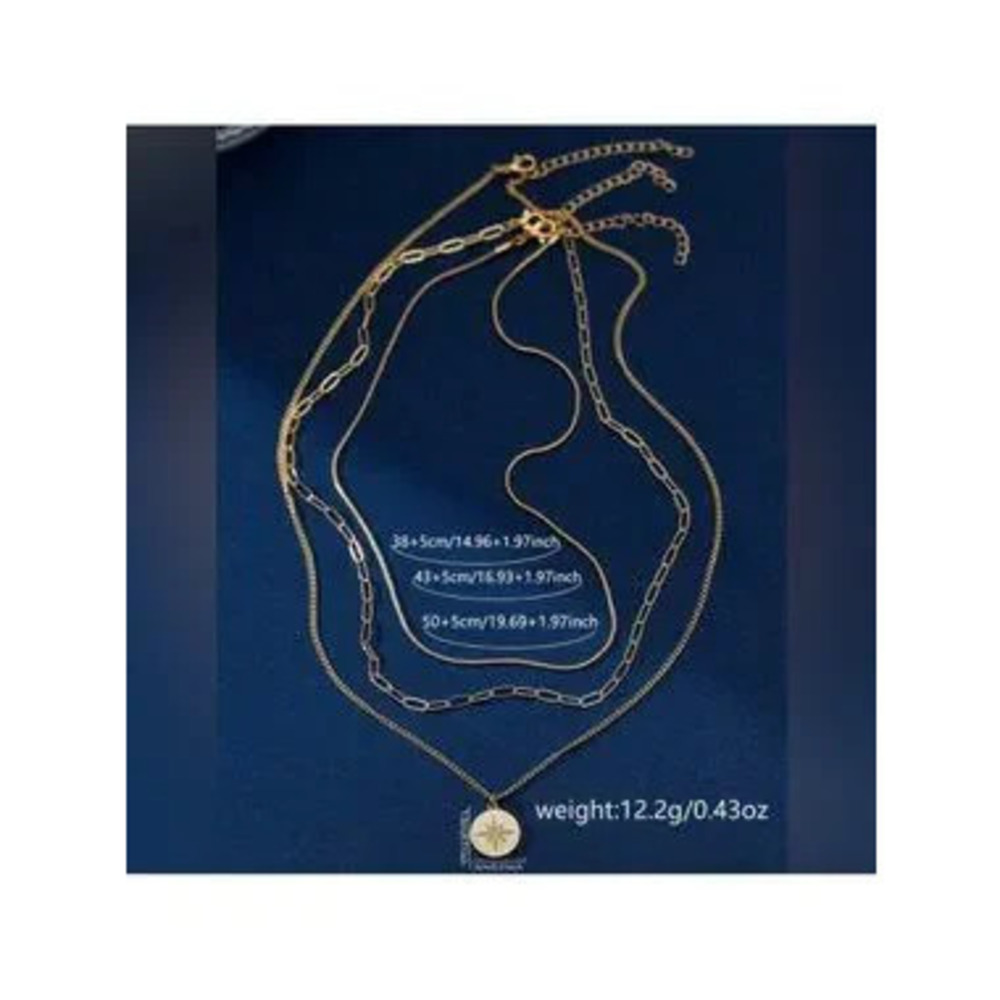 Gold Plated Stainless Steel 3pc Disc Pendant Chain Necklace - Picture 3 of 3